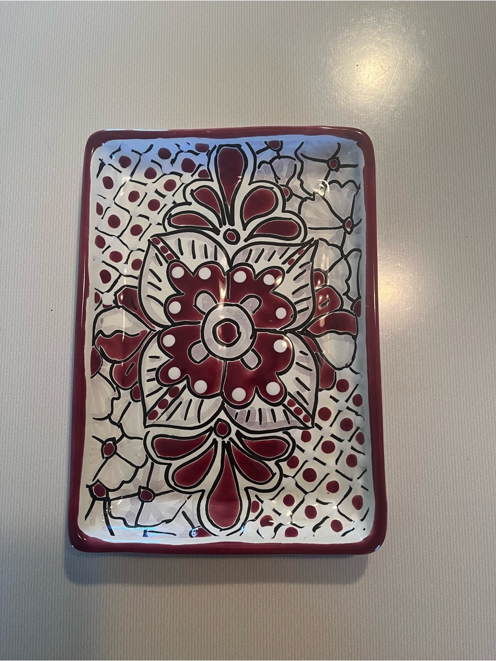 Red Floral Hand-Painted Ceramic Tray - Home Art